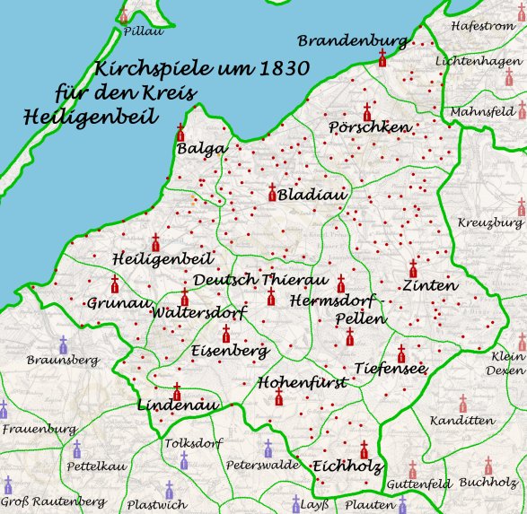 Kirchspiele um 1830 — Portal Ahnenspuren - Suche in Ostpreußen